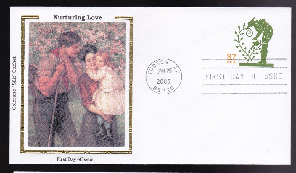 Nurturing Love #U651 Us First Day Cover 2003, Colorano Silk Cachet Fdc
