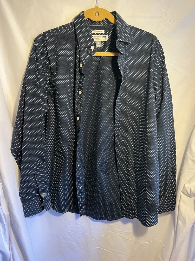 Signature Old Navy Shirt Mens Small Blue dots Button Down Slim Fit Long Sleeve