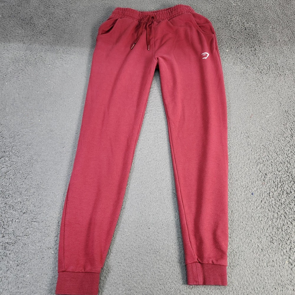 Gymshark Jogger Pants Mens Medium Red Elastic Waist Drawstring Cuffed Athletic