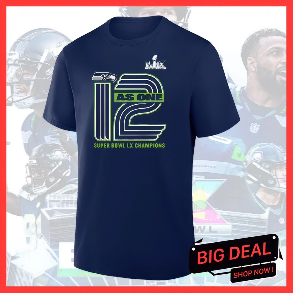 Seattle Seahawks Super Bowl LX Hometown 12 Fan Helmet Graphic Navy Tee for Adult