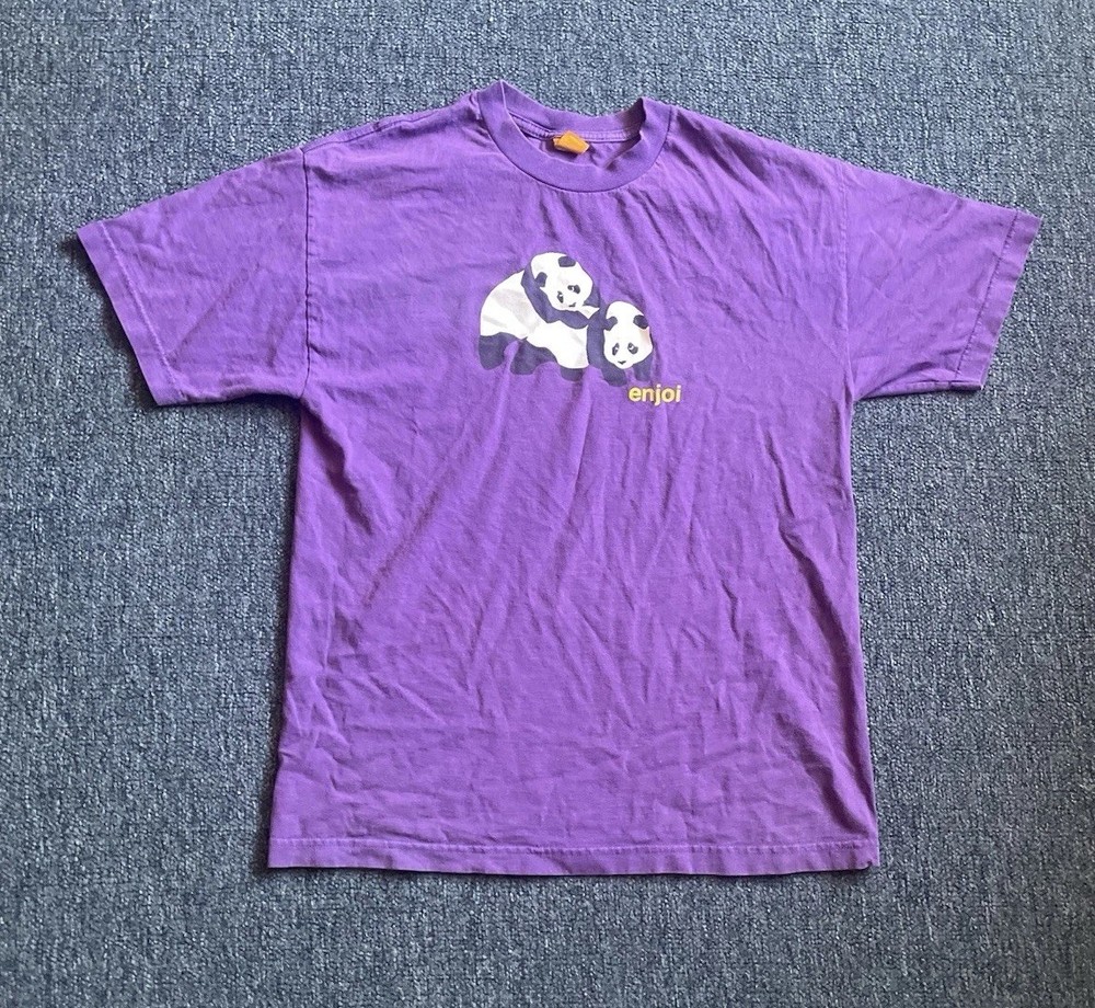 Vintage Y2K Enjoi Skateboards Panda Graphic T Shirt Purple Size Large