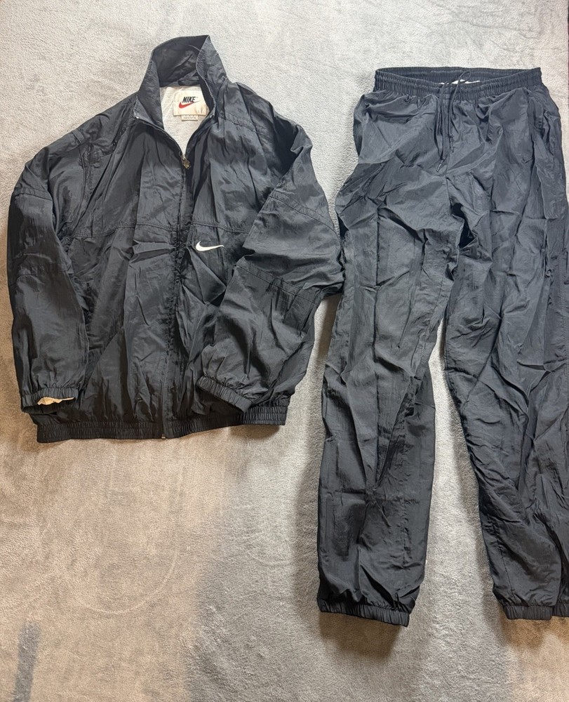 Vintage Nike Air 90's Tracksuit Windbreaker Men's Size Medium Black Lined Y2K