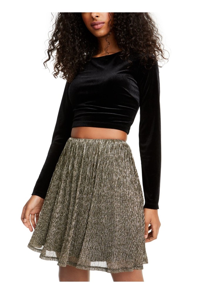 CITY STUDIO Womens Crop Top Black Long Sleeve Jewel Neck Party Juniors 0