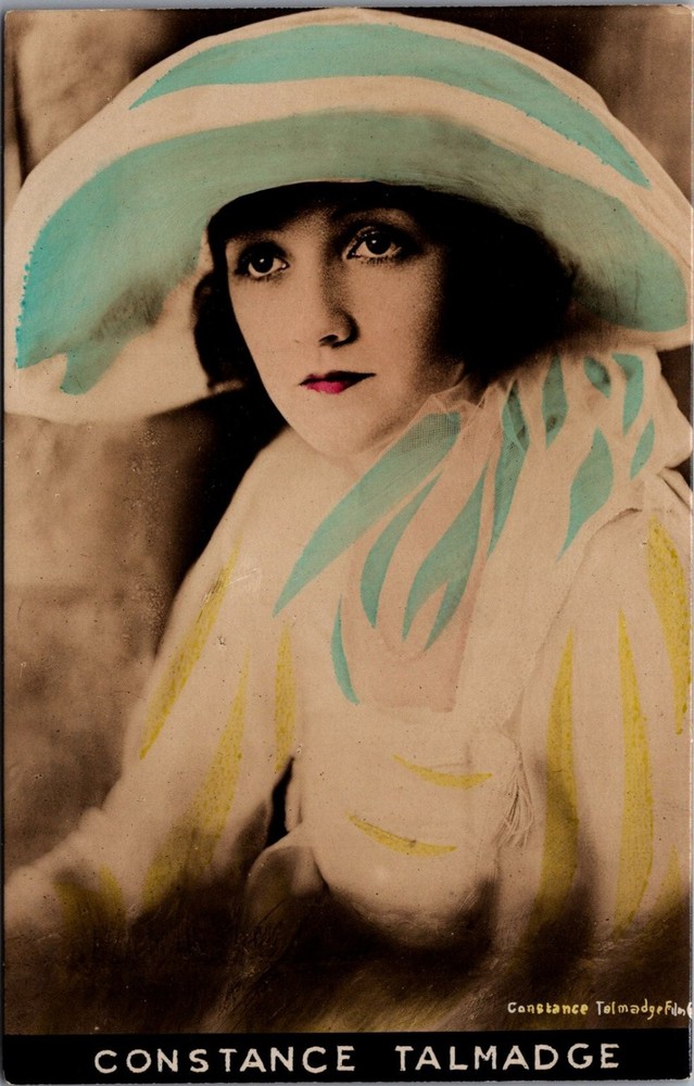 Constance Talmadge Silent Film Star Hand-Colored RPPC Postcard c. 1920s