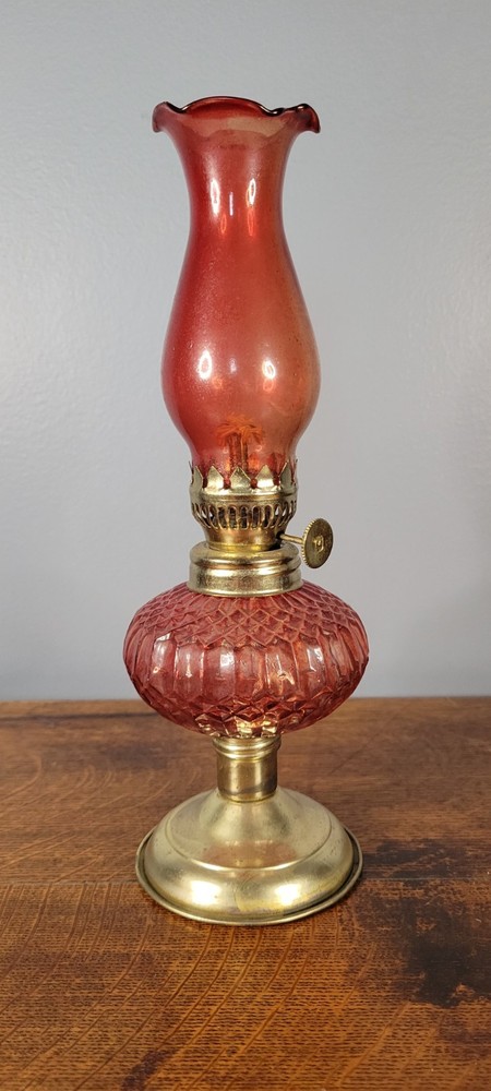 Vtg MCM Brass Pedestal Red Diamond Pattern 10