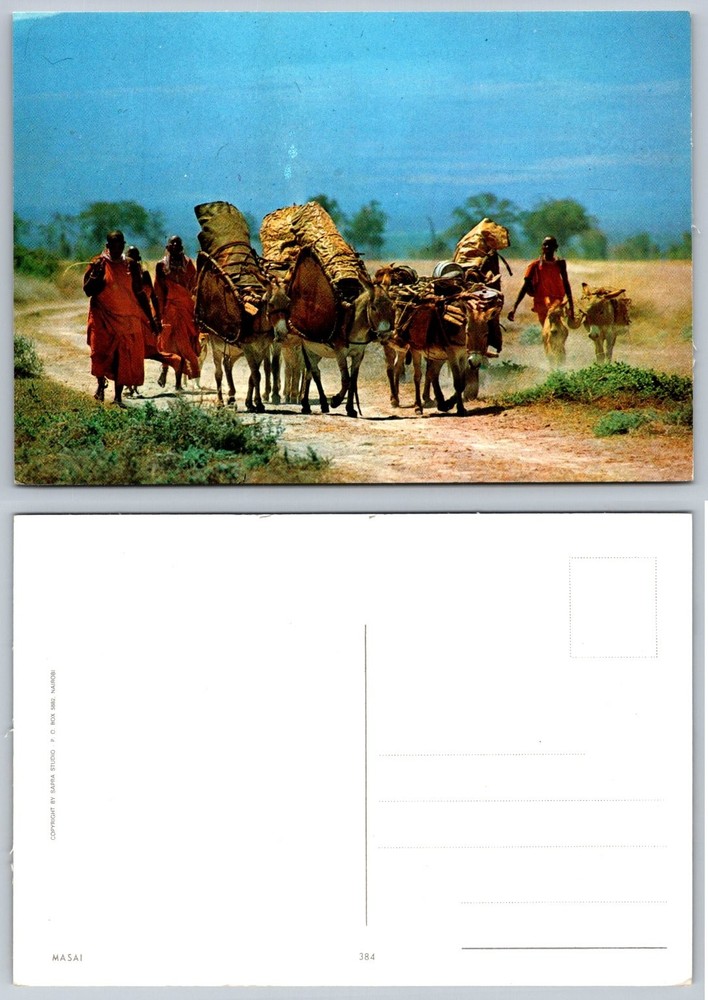Vintage Maasai Tribe Kenya Donkeys Safari Studio Nairobi Postcard