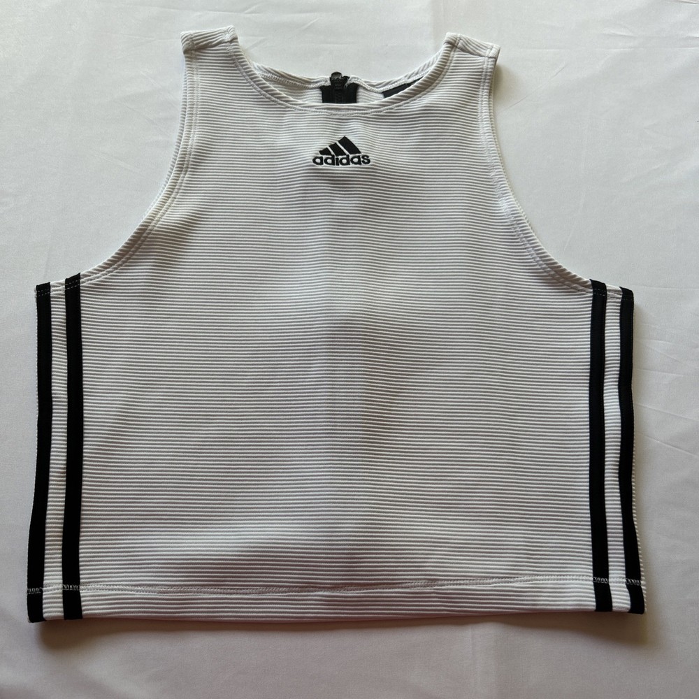 Adidas Cropped Tank Women’s Sz L White/Black Full Back Zipper
