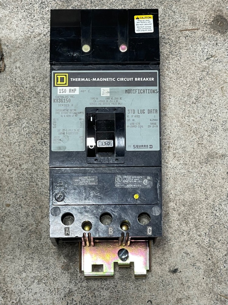 Square D KH36150 3 Pole 150 Amp Thermal Magnetic Circuit Breaker