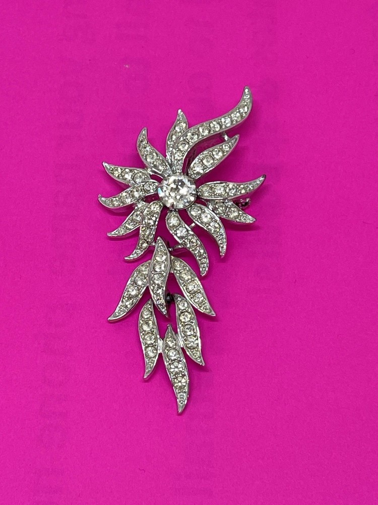 Vintage Sarah Coventry Clear Rhinestone Pin Brooch • 1960s Swinging Design