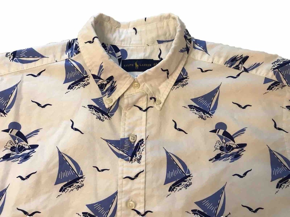 Ralph Lauren Sailboats & Bears Button Shirt Mens XLT Coastal Beach Nautical