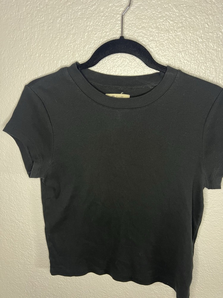 Madewell Black Ribbed Short Sleeve Crew Neck Pullover T-Shirt Size M