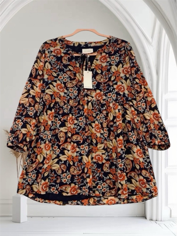Melloday Womens Floral Babydoll Tunic Top Size Small Boho Summer Chic NWT