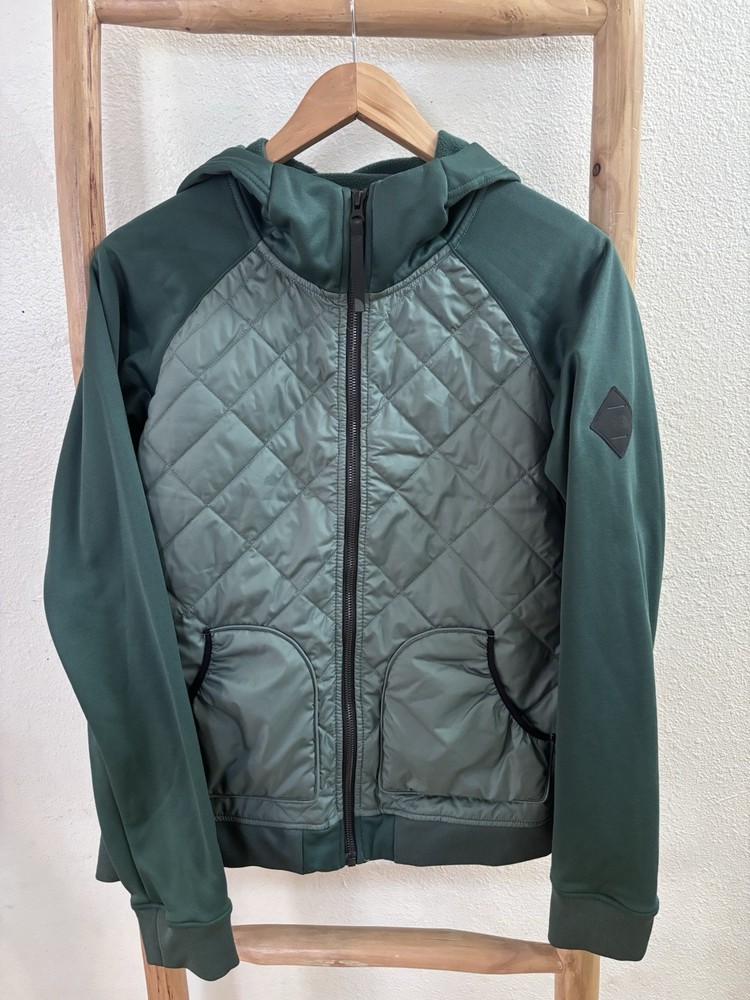 The North Face Women's Green Quilted Hooded Nylon Jacket Full Zip Size M