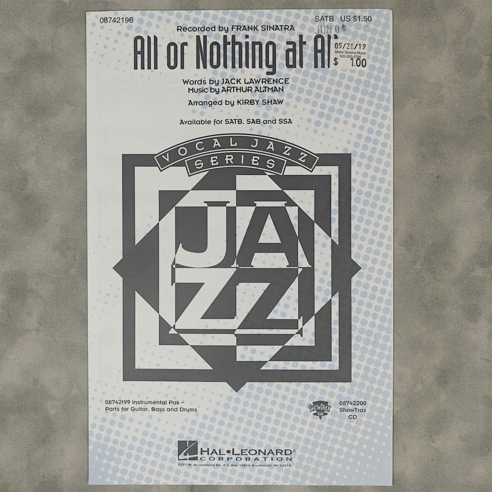 All or Nothing at All SATB 2000 Kirby Shaw Sinatra Hal Leonard Vocal Jazz Choral
