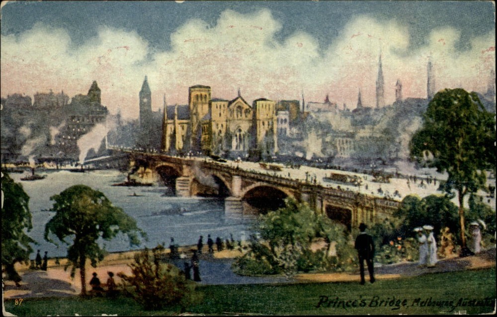 Princes Bridge Melbourne Victoria vintage postcard s701