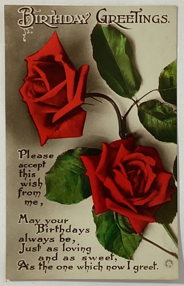 Birthday Greetings Poem Flowers Vintage Postcard Unposted with Writing
