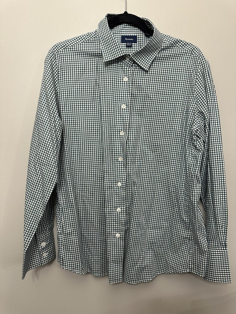 Faconnable Woman’s Green White Check Long Sleeve Button Down Size 16