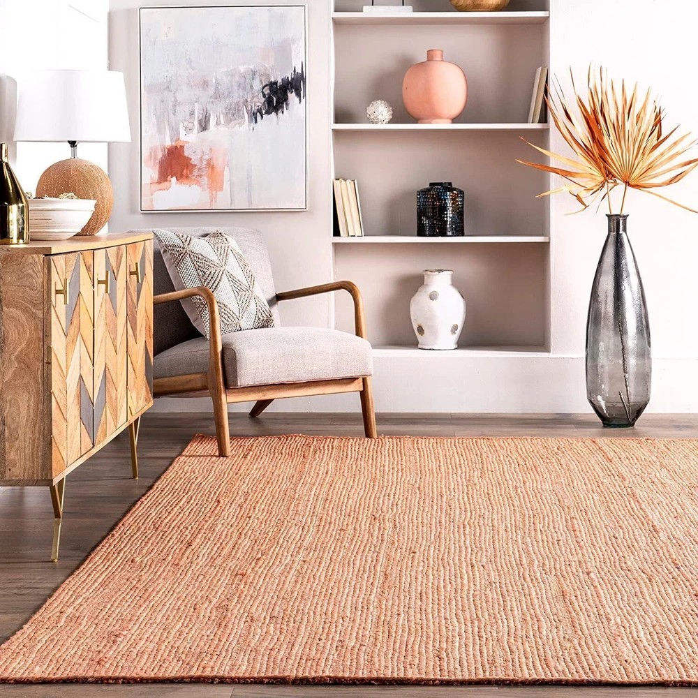 Rug Peach Jute Natural Handmade Braided Farmhouse Decor Rustic Modern Carpet