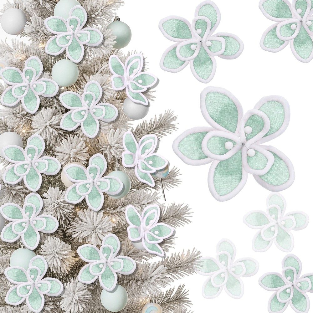 12 Pcs Pastel Christmas Decor Candyland Christmas Poinsettia Tree Decorations...