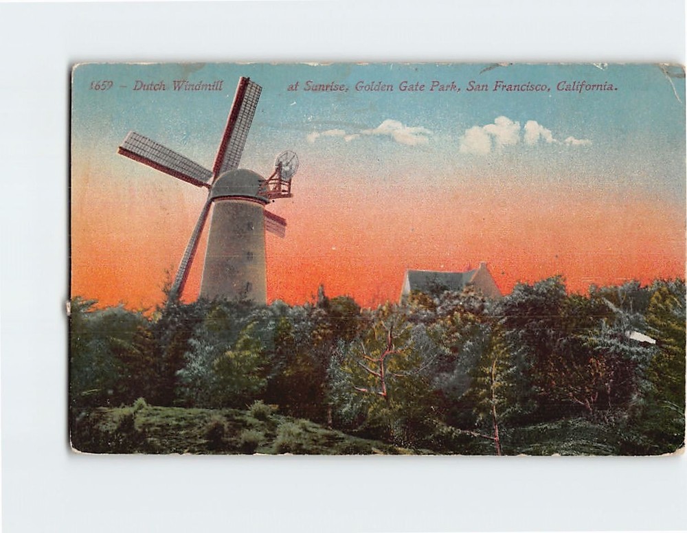 Postcard Dutch Windmill at Sunrise Golden Gate Park San Francisco California USA