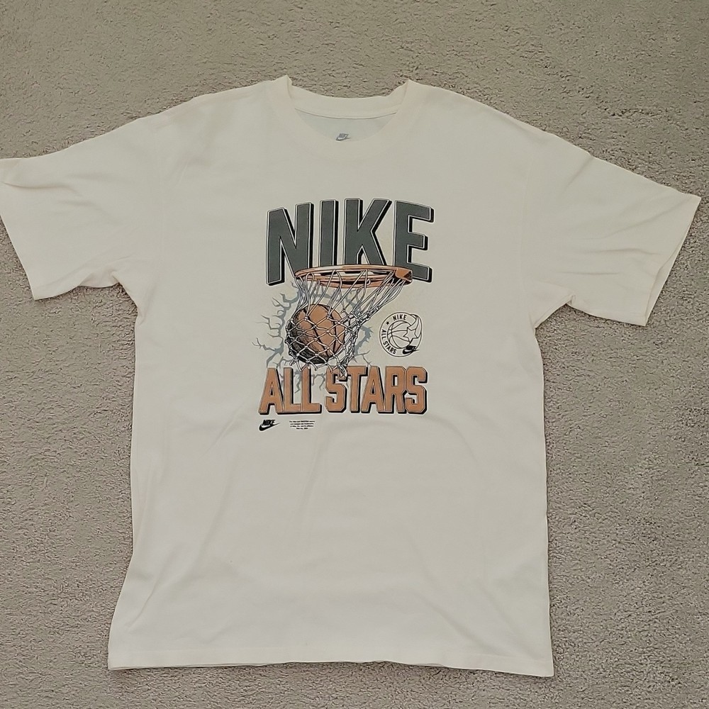Nike The Nike Tee All Stars Men's Cream Cotton Crew Neck Graphic T-Shirt Size S