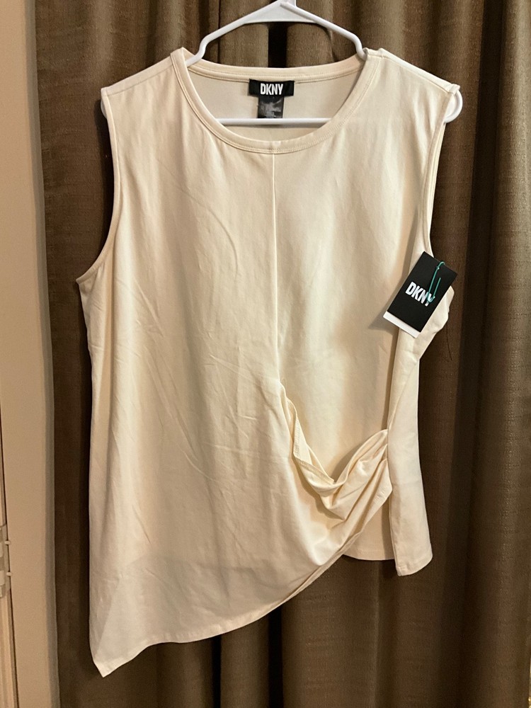 Donna Karan New York Women Asymmetrical Top Cream Size XL NEW