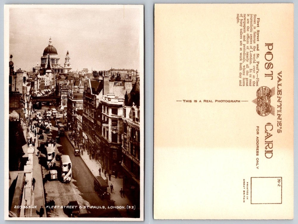 RPPC Fleet Street & St. Paul's Cathedral London UK Vintage Real Photo Postcard