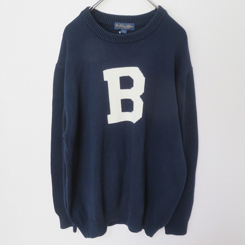Brooks Brothers Cotton Knit Big Logo Sweater Pullover Navy SizeXL