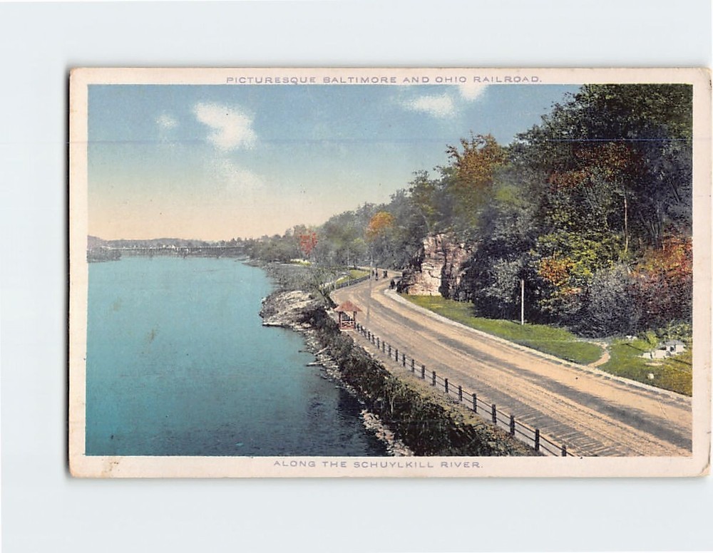 Postcard Picturesque Baltimore & Ohio Railroad Along Schuylkill River PA USA
