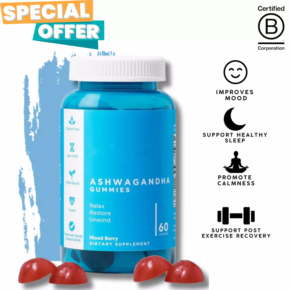 Ashwagandha & Vitamin D Gummy, Vegan Non-GMO, Gluten Free, KSM 66, 60ct USA