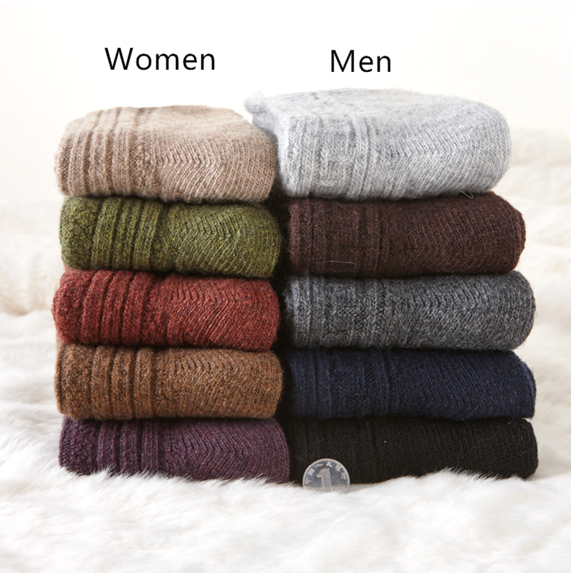 5 Pairs Men Women Wool Crew Socks Thick Thermal Design Boot Warm Colors Winter
