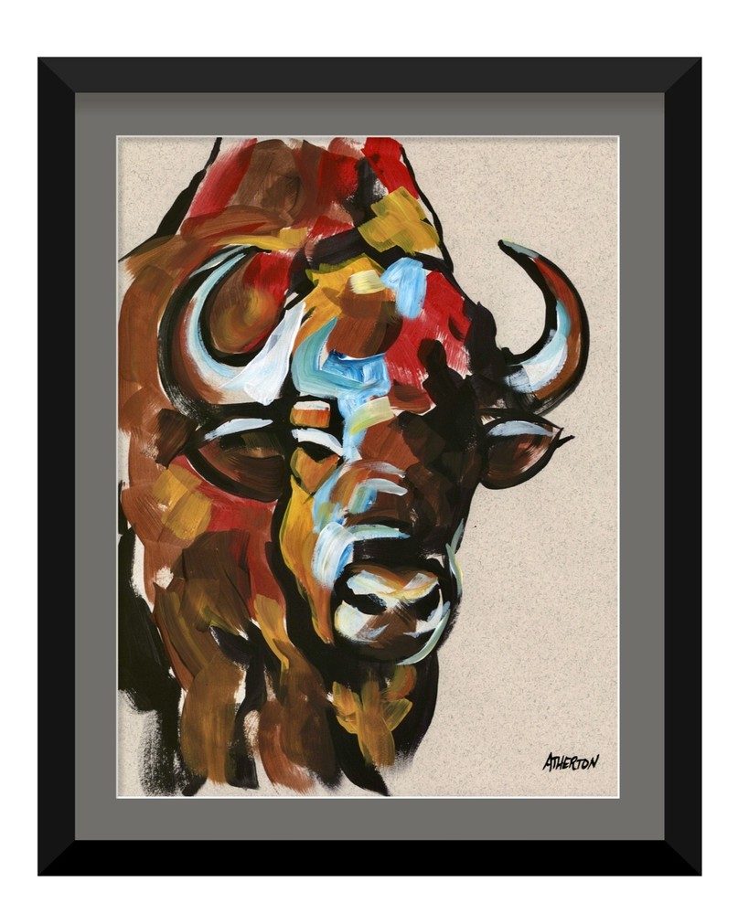 Atherton 11x14 Original Abstract Bison Acrylic Painting 