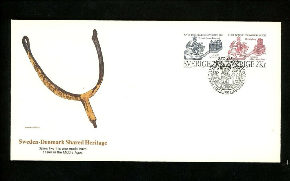 Postal History Sweden FDC #1538-1539 Land Grant Lund Cathedral Helsingborg 1985