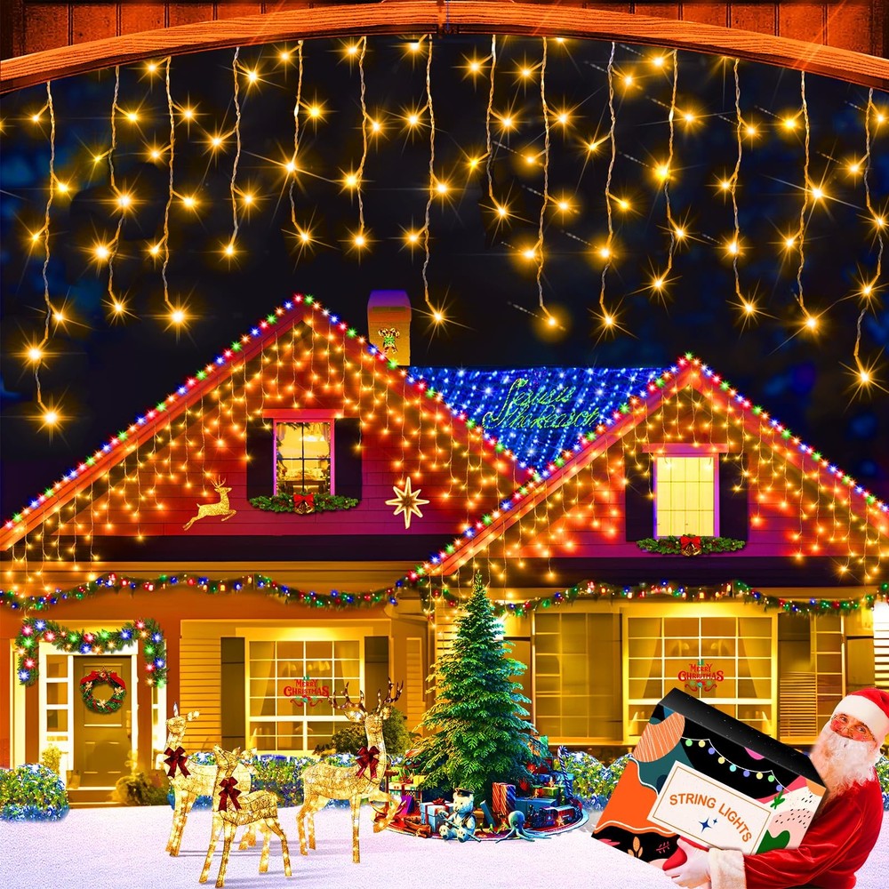 132ft 1280 LED Outdoor Christmas Fairy Lights with 8 Modes Curtain String Decorations
