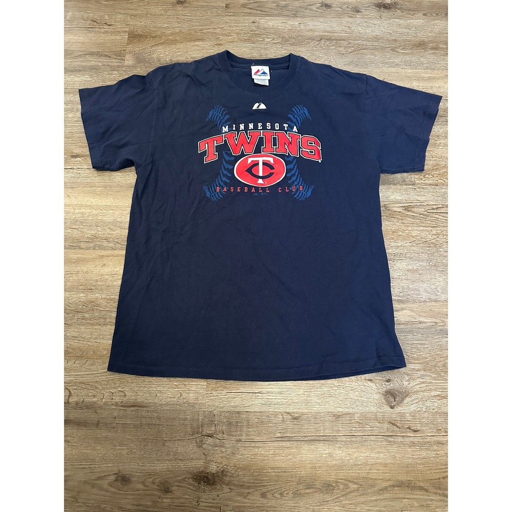 Majestic Minnesota Twins Baseball Club Navy Blue Graphic T-Shirt Mens Large L