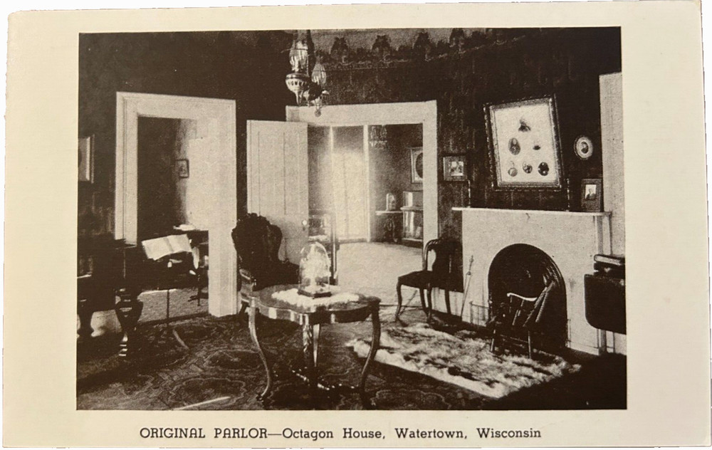 Vintage postcard: Original parlor in the Octagon House, Watertown, WI, unposted