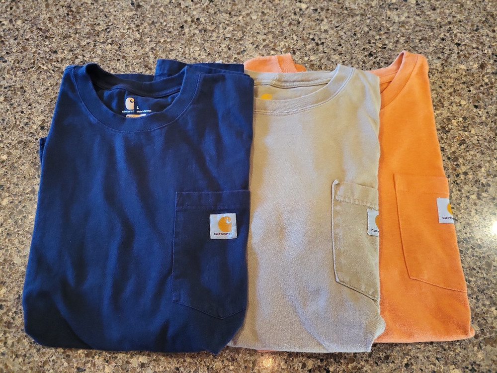 Carhartt T shirt Mens Large Original Fit Tan/Blue/orange Short Sleeve Lot of 3