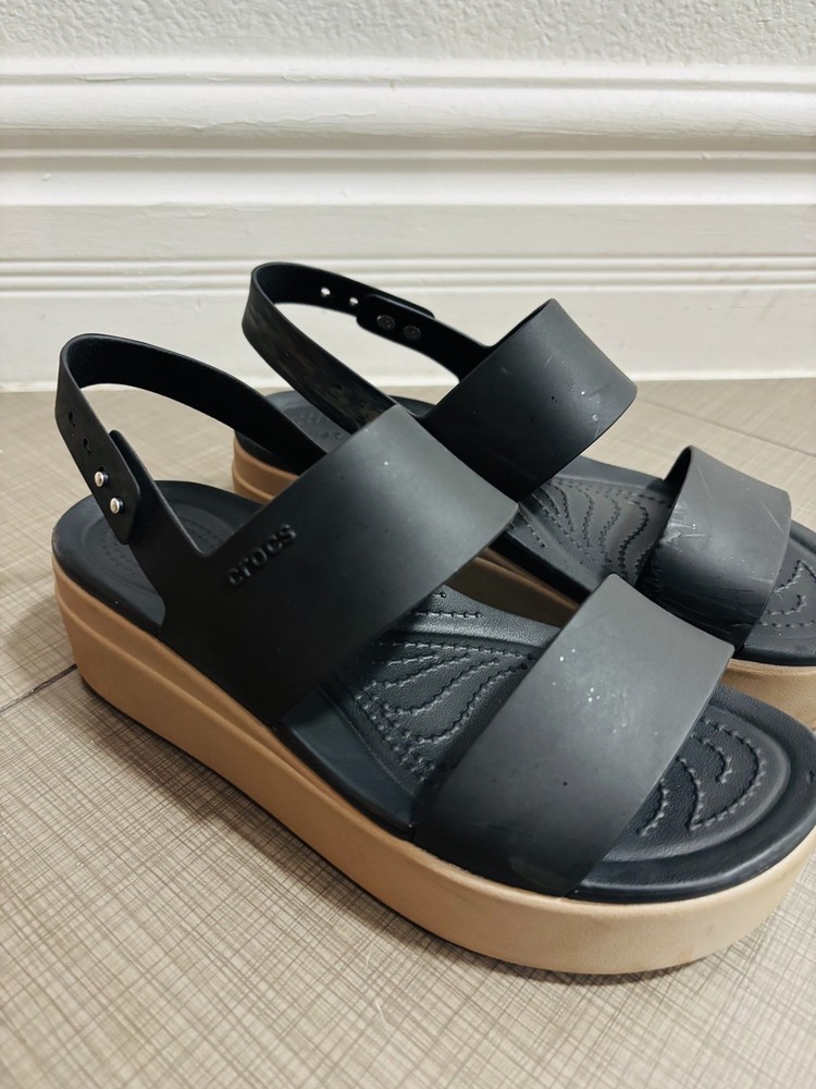 Crocs Womens 8 LiteRide Brooklyn Sandals Wedge Platform black Ankle Strap