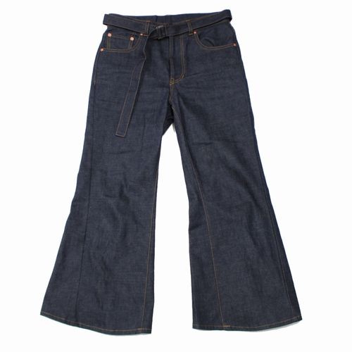 Sacai Indigo Belted Flare Denim Pants 74cm W, Cotton, B Grade Used