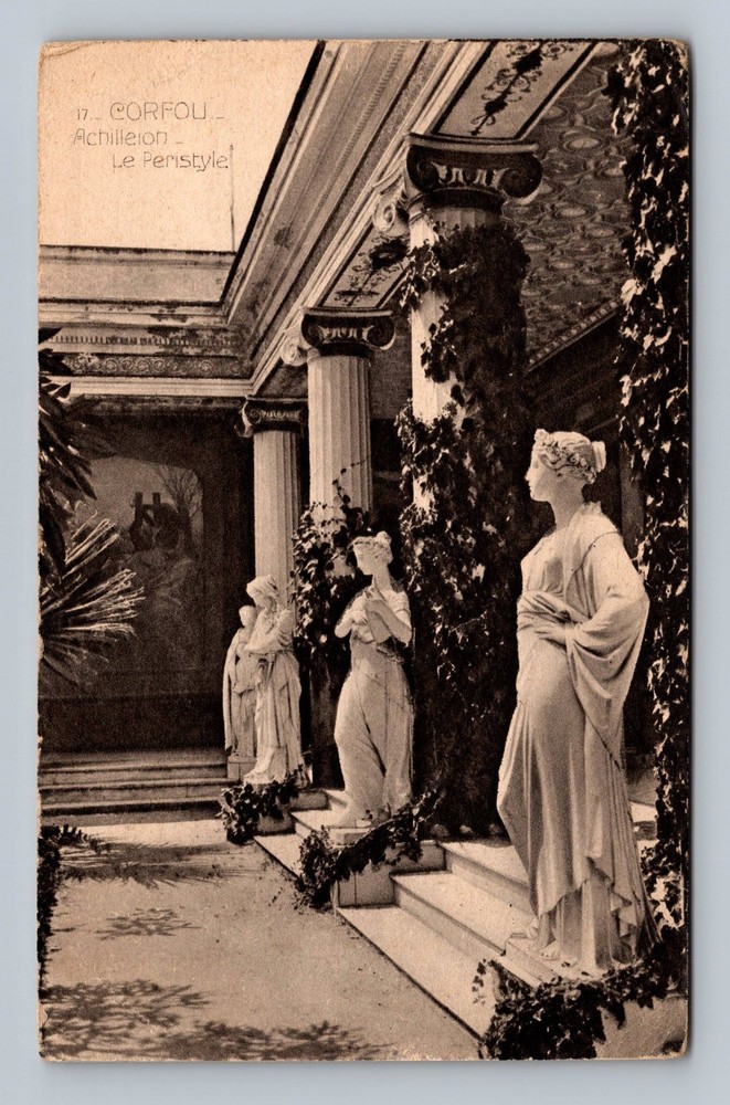 Greece- Corfu Island Archilleion Palace Courtyard Old Card Post Vintage Postcard