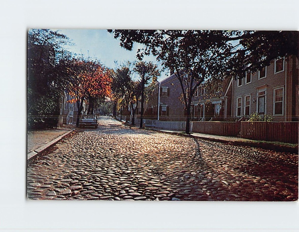 Postcard Cobblestoned Main Street Nantucket Massachusetts USA