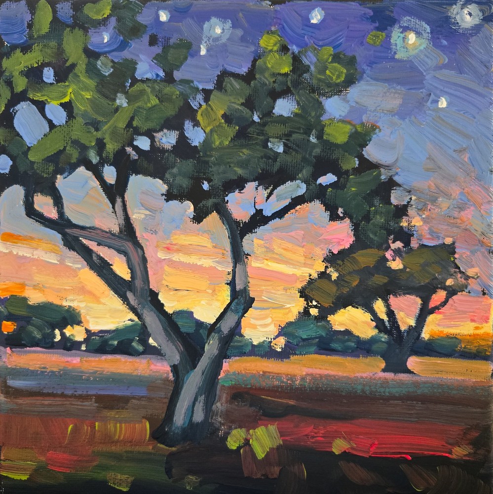 Expressive Sunset Painting Post Impressionist Listed Artist Signed Original Art