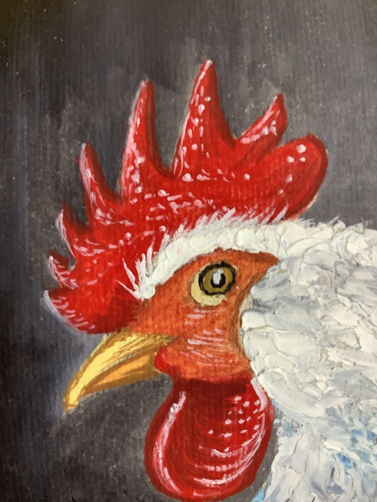 ACEO Original Painting Rooster Chicken Farmhouse Animal Art Miniature OOAK