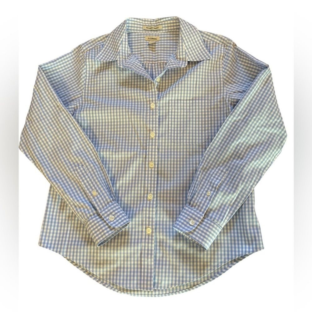 LL Bean Wrinkle Resistant Plaid Button Up Shirt Long Sleeve Cotton Women XS Pet