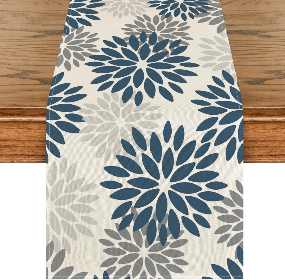 Dahlia Aqua Floral Pinnata Flower Summer Table Runner, Seasonal Winter Holiday K