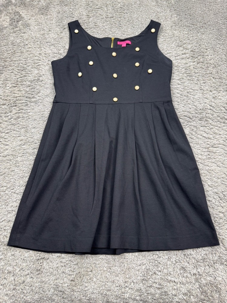 Betsey Johnson Dress Women 14 Black Pearl Studded Pleated Sleeveless Sheath Midi
