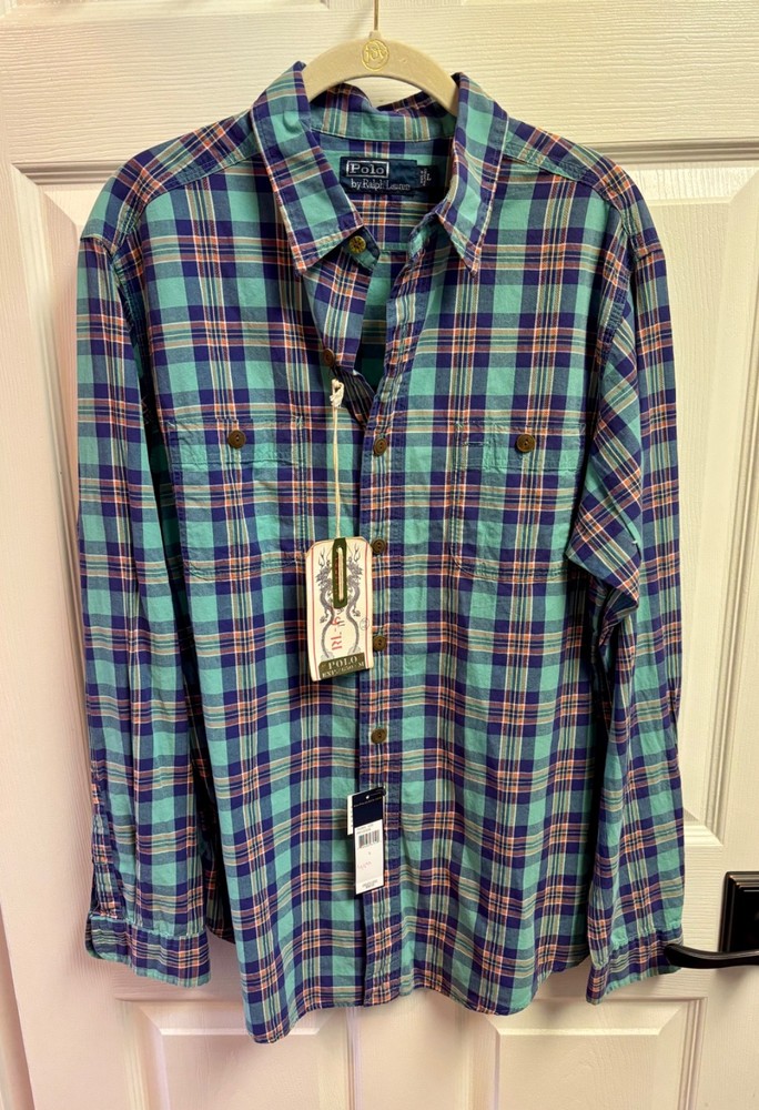 NWT Polo Ralph Lauren Men's Long Sleeve Button Shirt Plaid Size L