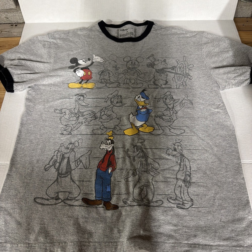 Disney Men's Mickey Mouse Donald Duck Goofy Through The Years Gray Shirt Size M