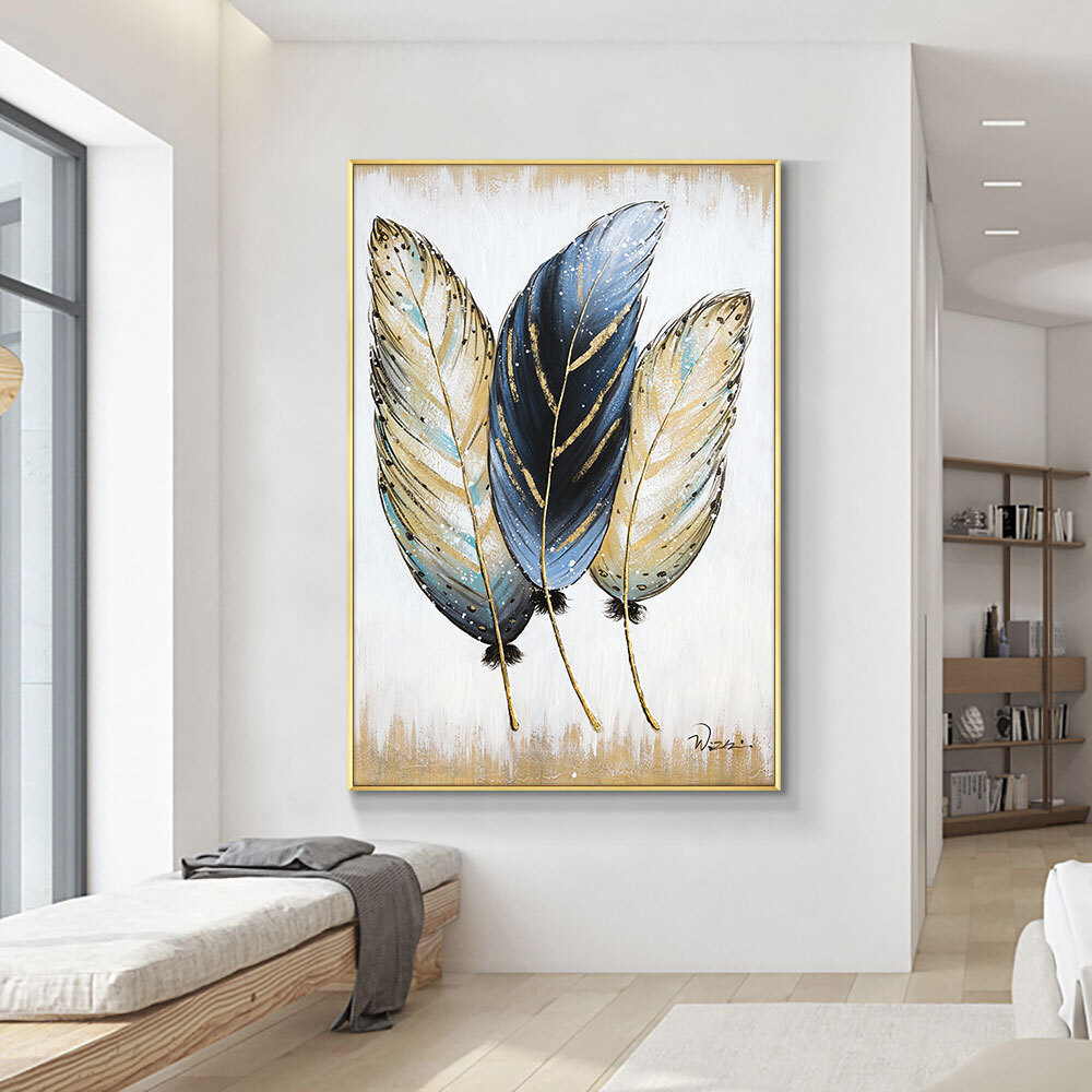 Abstract 3pcs Feathers Hand Painted Oil Painting On Canvas Handmade Abstract