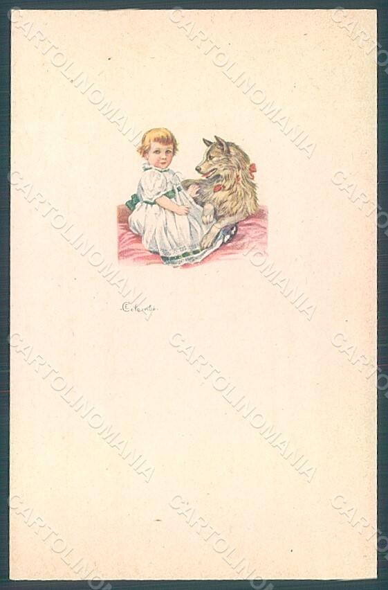 Artist Signed Colombo E. Child Girl Spitz Dog serie 587M-2 postcard HR2754
